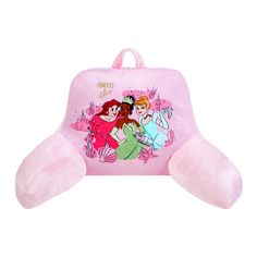 a pink backpack with princesses on it