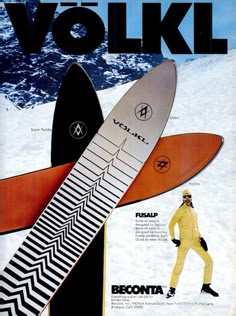 an advertisement for volkl snowboards in the snow