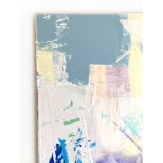 an abstract painting with blue, yellow and white colors