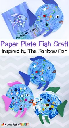 paper plate fish craft is featured in the rainbow fish book, which has been made by children