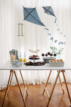 a table with food and decorations on it