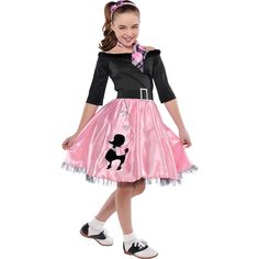 Girls Miss Sock Hop Costume | Party City Sock Hop Costumes, Poodle Skirt Costume, Poodle Dress, 50s Costume, 1950s Costume, Outfit Rock, Party City Costumes, Up Halloween Costumes, Black And Pink Dress