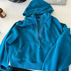 Lululemon scuba half zip oversized jacket - size XS/S, blue Lululemon Scuba Half Zip Blue, Blue Scuba Lulu, Lululemon Scuba Half Zip, Lulu Outfits, Bday Wishlist, Lululemon Scuba Hoodie