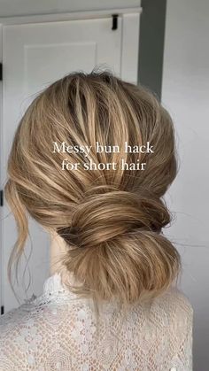 Hair Messy Bun Tutorial, Long Hair Messy Bun, Bun Hack For Short Hair, Long Hair Messy, Messy Bun Hack, Hair Messy Bun, Bun Hack, Short Hair Up, Hair Messy