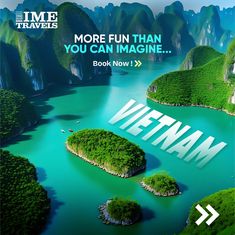 an advertisement for the vietnam travel company, which has been designed to look like mountains and lakes