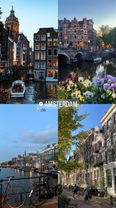 four different pictures with the words amsterdam on them