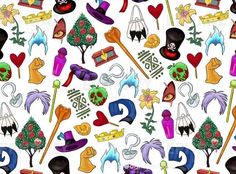 an image of a pattern with hats and other items