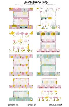 an image of some boxes with flowers and hearts on the top one is pink, yellow and