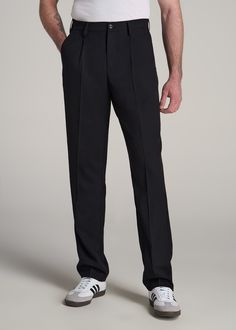 About Our Tall Men's Relaxed Tapered Pleated Trouser The Go-To Pants for Tall Men For the guy over 6' who values both style and comfort, these relaxed tapered pleated slacks for tall men are a game-changer. Designed specifically for the unique needs of tall guys, they offer a sophisticated look without sacrificing comfort. Embrace a modern style of men's tall pants that stands out in any setting.• Modern tapered fit• Versatile design for both casual and formal settings• Sustainably made with 68%