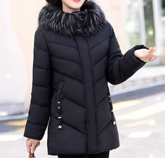 Winter Padded Hooded Plus Size Women Coats Jackets | cheapsalemarket.com Womens Coats, Women Coats, Embroidery Fabric, Fur Hood, Solid Clothes, Women's Coats & Jackets, Women's Coats, Office Ladies, Jacket Sale