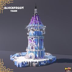 the tower is made out of legos and has snow flakes on its roof