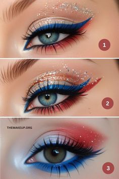 4 Of July Eyeshadow Looks, Cute 4th Of July Makeup Looks, Fire Work Make Up, 4rh Of July Makeup, American Flag Eyeshadow, 4th Makeup Ideas, July 4th Eyeshadow, 4th Of July Make Up Look, 4th Of July Makeup Aesthetic