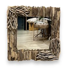 Driftwood Square Wall Mirror - 24-in - Mellow Monkey Square Wall Mirror, Lakehouse Ideas, Driftwood Frame, Driftwood Mirror, Mirror Crafts, Wood Art Projects, Holiday Toys, Coastal Charm, Square Mirror