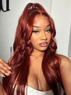 CurlyMe Reddish Brown Color Straight Hair 13x4 Lace Front Wigs Pre Plucked Copper Red Wig, Copper Lace Front Wigs Black Women, Reddish Brown Lace Front Wig, Dark Red Auburn Hair, Copper Auburn Hair Color, Lace Front Wigs Styles, Red Hair Styles, Top Marron, Red Hair Wig