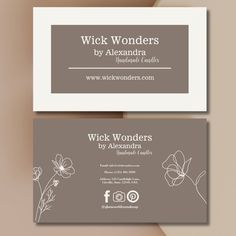 two business cards for wick wonders by alexandria caulos, with flowers on them