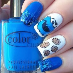 Cartoon Nail Art Designs, Cookie Monster Nails, Cartoon Nail Art, Monster Nails, Nail Art Designs Images, Fabulous Nails, Funky Nails, Cute Nail Designs