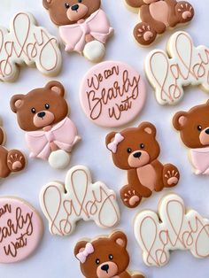 baby shower cookies with teddy bears on them