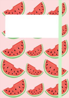 watermelon slices on a pink and green background with a white rectangle in the middle