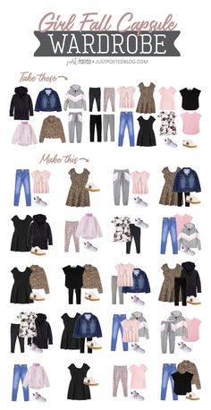 Fall Capsule Wardrobe for Girls Girls Capsule Wardrobe, Kids Capsule Wardrobe, Kids Fall Fashion, Girls Fall Fashion, Pink Angel, Girls Fall, Winter Capsule Wardrobe, Girls Fall Outfits, Capsule Outfits