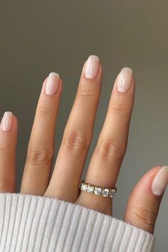 57 Adorable Squoval Nails Inspo for 2024 Rounded Square Natural Nails, Squoval Milky Nails, Sheer Wedding Nails, Clean Bridal Nails, Clean Professional Nails, Squoval Natural Nails, Bridesmaid Nails Squoval, Squoval Nail Shapes, Nail Shapes Natural Nails