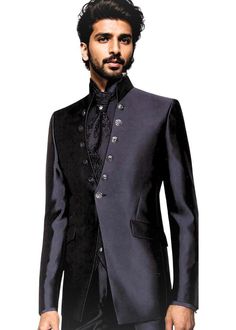 Attractive look reception 1 Button tuxedo suit - 6pc (Jacket, Vest, Pants, Shirt, Tie, Brooch) made from black color polyester fabric. It has bottom as trouser.  Perfect for weddings,graduation ceremoney,dating, meeting, yacht party, banquet, hosts' wearing,etc Dry clean only; Made in India Tailored Party Wear Blazer For Semi-formal Occasions, Tailored Evening Party Wear Suits, Black Tuxedo For Evening Party Wear, Black Tuxedo For Evening Party, Black Party Wear Tuxedo For Evening, Black Fitted Bandhgala For Semi-formal Occasions, Festive Tuxedo Sets For Black-tie Events, Black Party Wear Suits For Evening, Black Evening Party Wear Suits