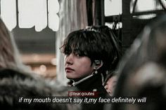 a person with ear buds on their ears in front of a quote that says, if my mouth doesn't say it any face definitely will