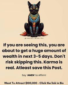 a black cat sitting on top of a table next to a sign that reads, if you are seeing this, you are about to get a huge amount of