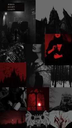 a collage of black and red images