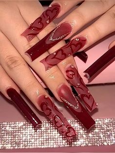 Red Acrylic Nails, Long Acrylic Nails Coffin, Acrylic Nails Coffin Pink