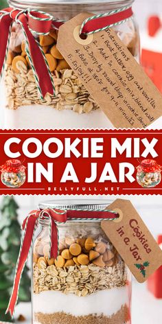 I love homemade gifts. The time and thought that goes into creating something from scratch, to give it to someone you care about, is so special. And who doesn’t love cookies? This Cookie Mix in a Jar makes a great gift! It keeps for several months, produces soft chewy cookies, and the mix-ins can be swapped to suit your needs. Butterscotch Cookies In A Jar, Chocolate Peppermint Cookies In A Jar, Baked Goods In A Jar, Christmas Cookie In A Jar Recipe Gift, Cookie Ingredients In A Jar, Christmas Cookie Basket Ideas, Recipes In A Jar Gifts, Cookie In A Jar Recipe Gift, Cookie Gifts Packaging Ideas