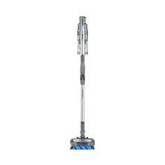 a silver and blue vacuum on a white background