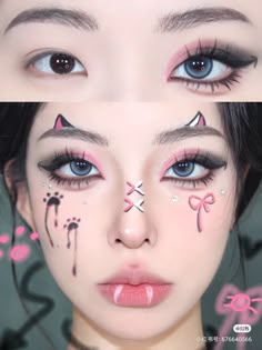 Bunny Eyes Makeup, Anime Makeup Looks, Makeup Layout, Eye Makeup Guide, Cat Halloween Makeup, Angel Makeup, Cat Makeup Halloween, Anime Makeup, Makeup Face Charts