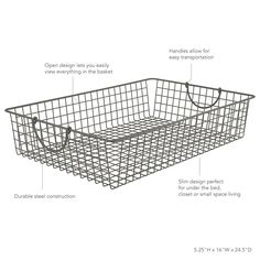 a wire basket labeled with instructions on how to put it in the basket and what to use