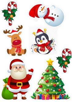 christmas stickers with santa claus, penguin and snowman