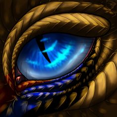 the eye of a dragon with blue eyes