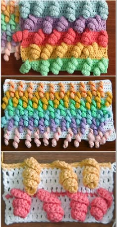 crocheted baby blankets with different colors and patterns