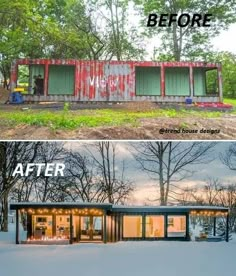 before and after pictures of a shipping container house