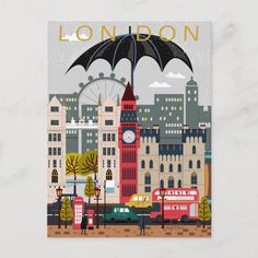 an illustration of london with the big ben clock tower in the background and people walking around