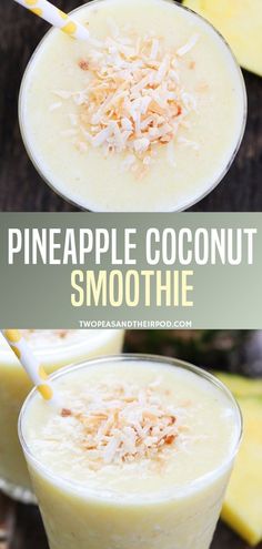 two glasses filled with pineapple coconut smoothie