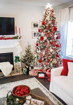 a decorated christmas tree in a living room