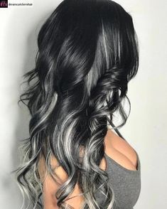 Silver Ombre Hair, Black And Grey Hair, Black Hair With Highlights, Silver Hair Color, Gray Hair Highlights, Grey Hair Color, Ombre Hair Color, Tape In Hair Extensions, Hair Color Balayage