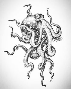 an octopus drawing on paper with the words instagramm above it and below it