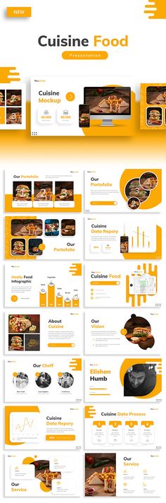 an orange and white website design with lots of different items on it's side