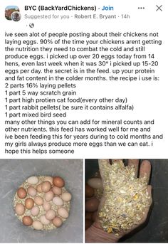 an image of someone holding up their hand with eggs in it and the caption says,