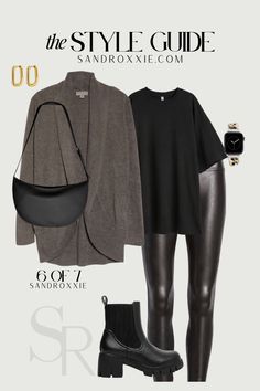 Fall outfit, winter outfit, neutral outfit, simple outfit with slight edgy vibe, casual outfit, business casual outfit, style guide Faux Leggings, Styled Outfits, Look Boho Chic, Curated Outfit, Timeless Outfits, Classic Style Outfits, Black Faux Leather Leggings, Athleisure Fashion, Athleisure Wear