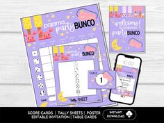 a purple and pink party planner with matching stickers