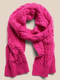 A signature staghorn cable-knit stitch flanked by rows of smaller cable-stitches adorn this cozy cashmere scarf.  Length: 77" (195. 6cm) Width: 13" (33cm) Cable Stitch, A Signature, Knit Stitch, Cashmere Scarf, Cable Knit, Knitted Scarf, Banana Republic, Cashmere, Cable