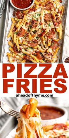 pizza fries with cheese and tomato sauce on top