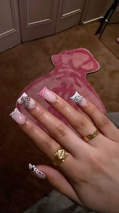 Pink Base Nails With Design, Hard Nails Short, Nail Shorties, Short Acrylic Nails Black Women, Pretty Birthday Nails, Short Junk Nail Designs, Shorties Acrylic Nails, Cute Duck Nails, Acrylic Nail Set