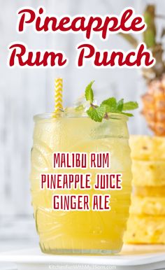 pineapple rum punch recipe with text overlay